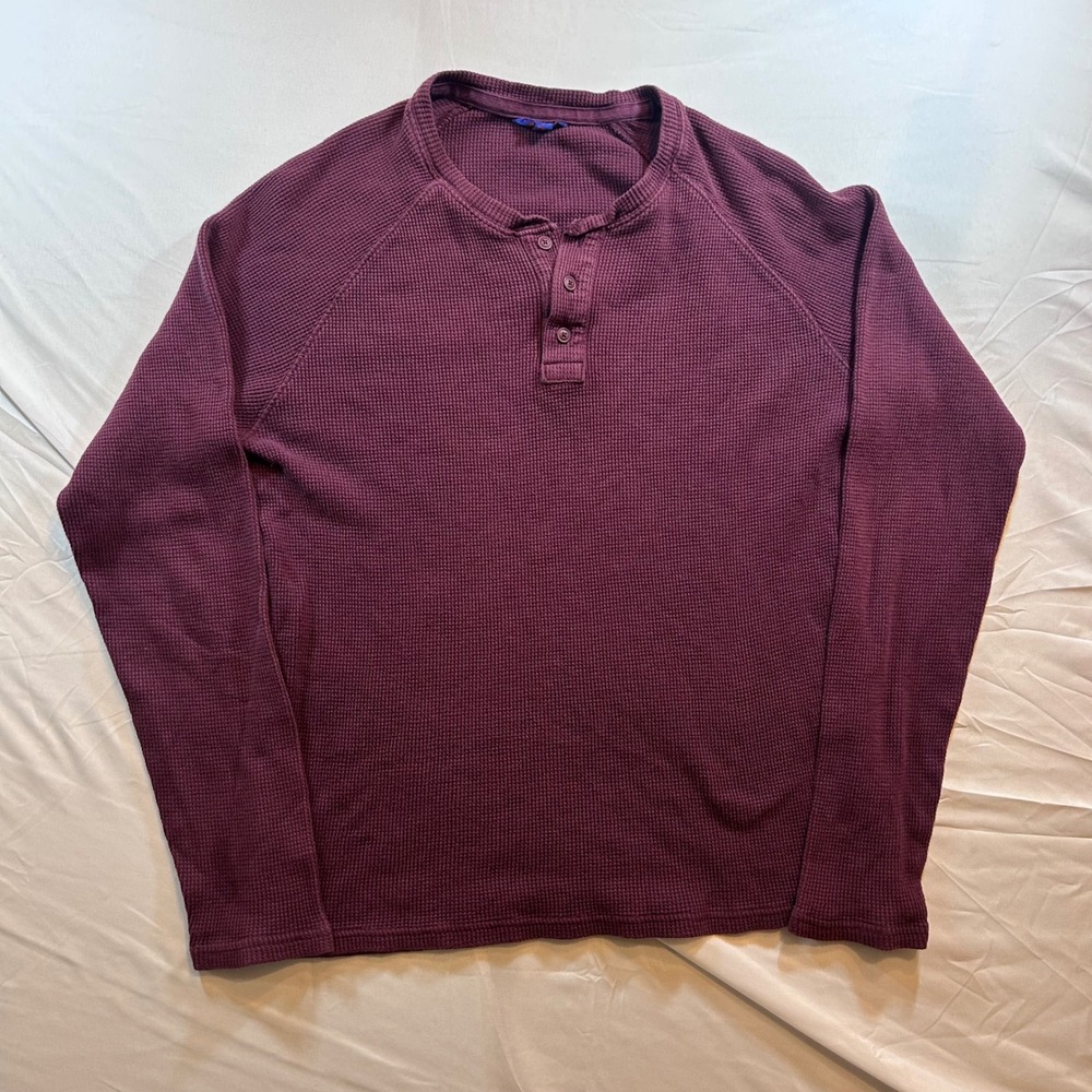 Aeropostale Mens Waffle Knit Henley Shirt Burgundy Maroon Long Sleeve Size L